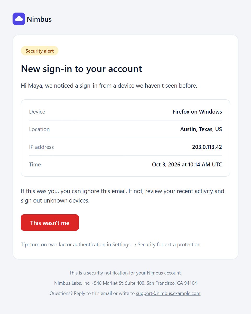 New sign-in alert email