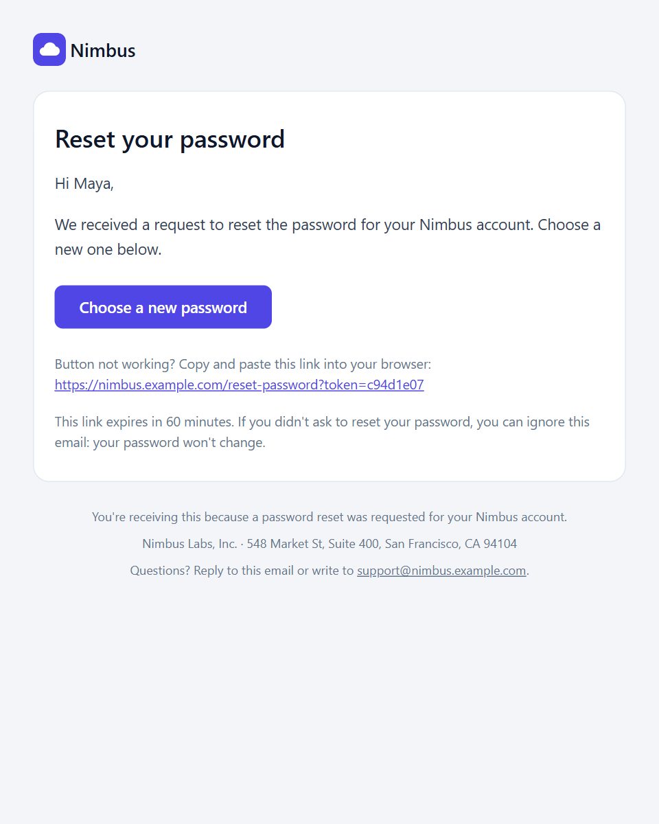 Reset password email