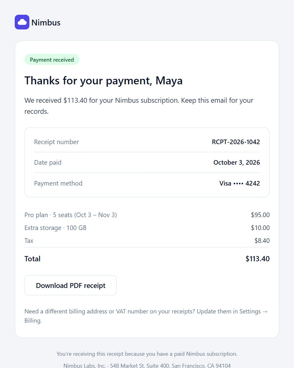 Payment receipt email