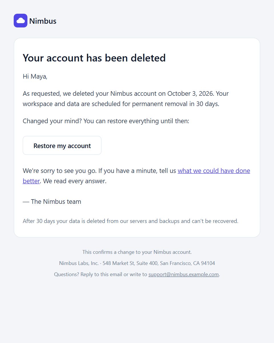 Account deleted email