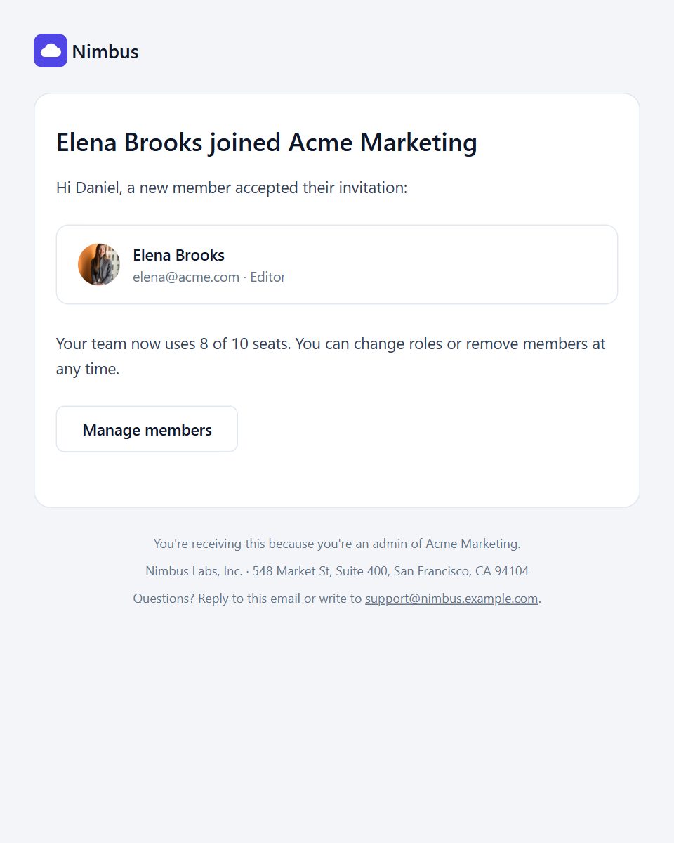 Member joined email